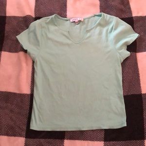 Blue shirt crop top